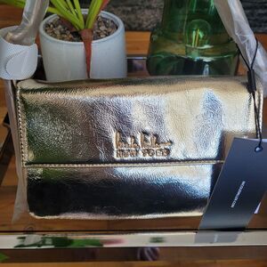 Nicole Miller Metallic Gold Vegan Leather Handbag Purse Shoulder Bag NWT $60 NEW